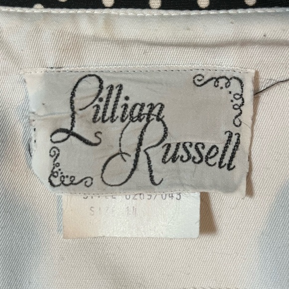 Lillian Russell Black White Wrap Belted Dress Polka Dot Collar Lapels Size 14 - Picture 5 of 8